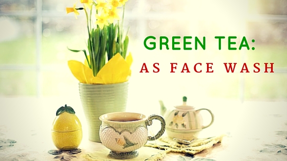 washing face with green tea